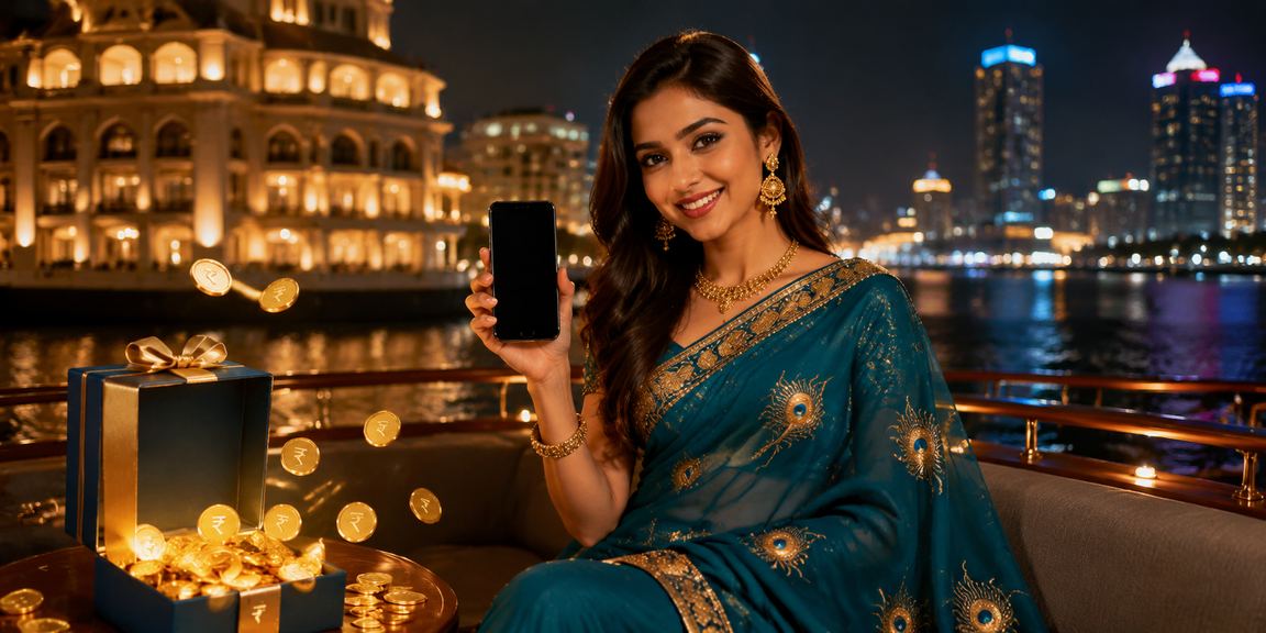 Indian woman enjoying casino app on mobile device