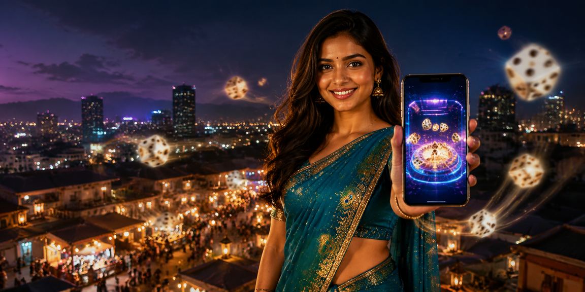 Pune city scenery with dice game ambiance and traditional saree